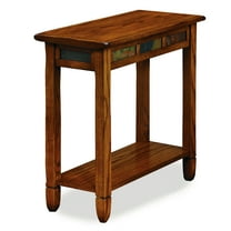 Leick Home 10060 Rustic End Table with Slate Tile and Shelf, Rustic Oak