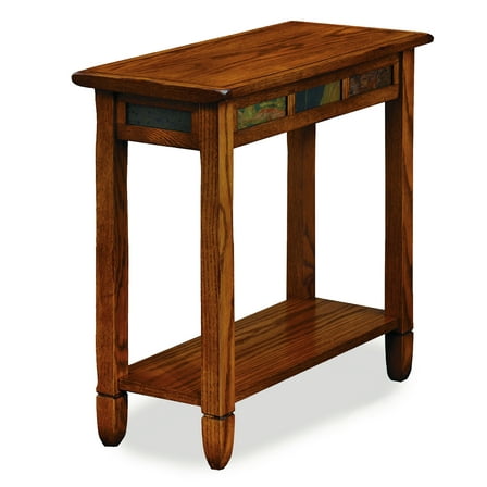 Leick Home 10060 Rustic End Table with Slate Tile and Shelf, Rustic Oak