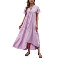 thumbnail image 1 of SAYOO , vestido suelto de manga corta para mujer, Color sólido, cuello en V, dobladillo Irregular, elegante vestido de fiesta de playa de verano, ropa de calle de vacaciones SAYOO  Casual, 1 of 9