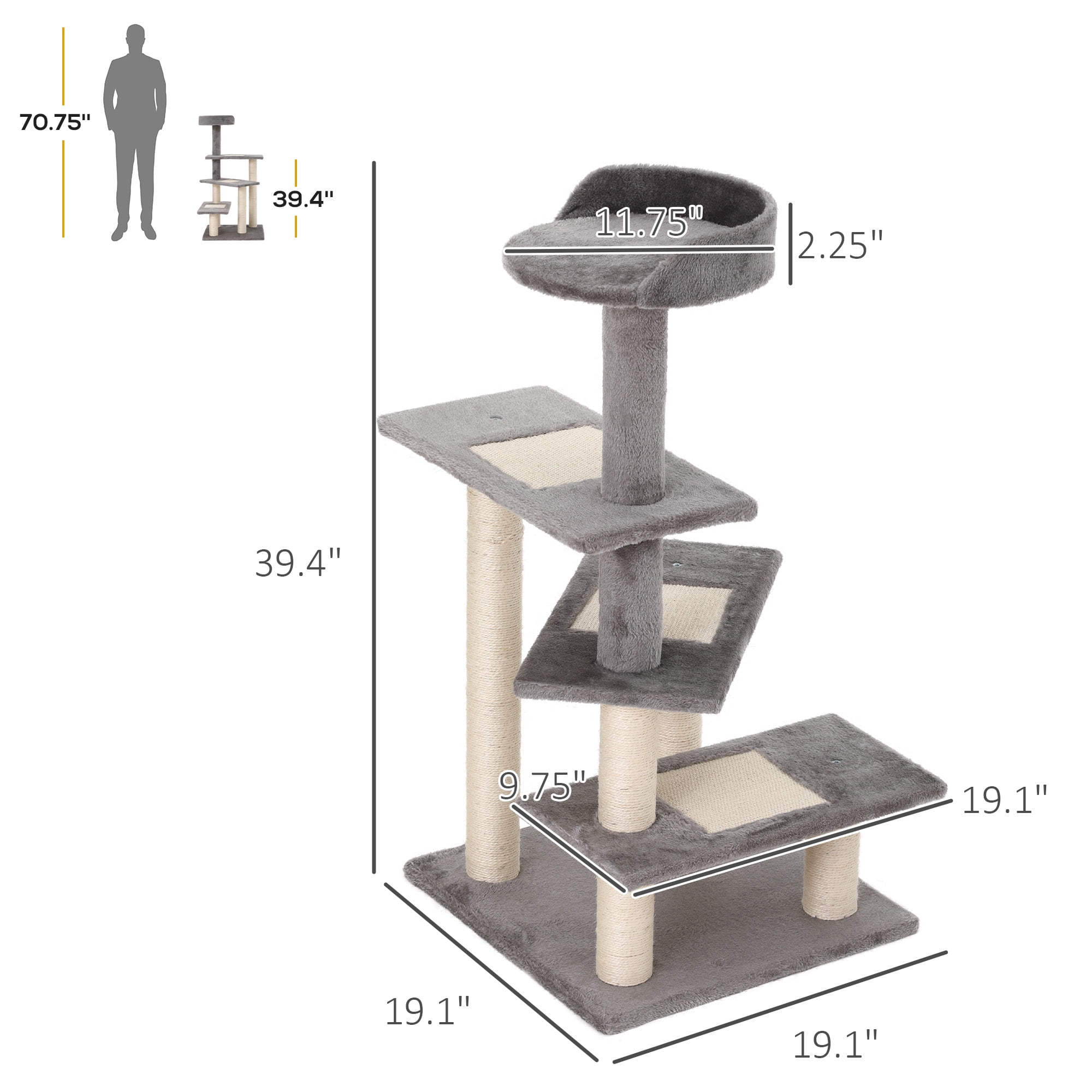 40" 5-Level Revolving Stair Cat Tree, Spiral Climbing Activity Tower with Scratching Surface, Play Center and Resting Perch, Stable Plush Indoor Cat Condo Furniture
