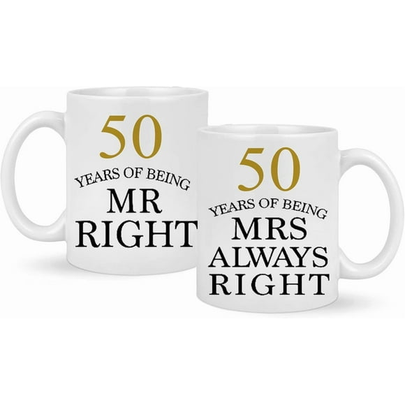 50th Wedding for Couples,50 Year Parents Couple Mugs Set Golden 50th Wedding Anniversary Presents for Couples 50th Ideas Coffee Mugs for Wife,Husband Grandparents Couples Mugs11OZ 2-Pack, White