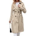 thumbnail image 2 of Double Breasted Women Solid Color Casual Long  Trench Coat with Belt, 2 of 6