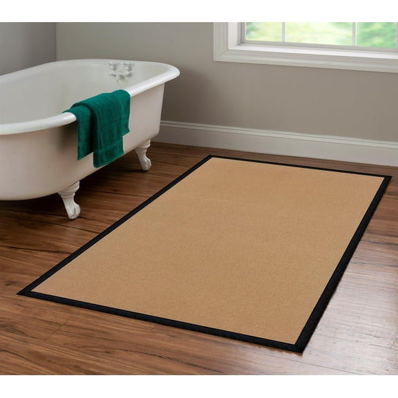 Riverbay Furniture Machine Tufted Wool 4'x6' Rug in Cork Brown and Black Leather