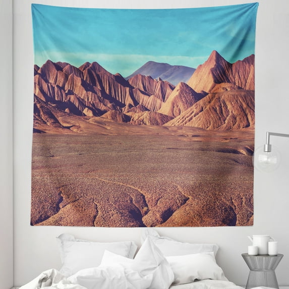 Western Tapestry, Mountain Argentina Desert Sand Hike Mother Nature Themed Volcano Geographic Photo, Fabric Wall Hanging Decor for Bedroom Living Room Dorm, 5 Sizes, Brown Blue, by Ambesonne