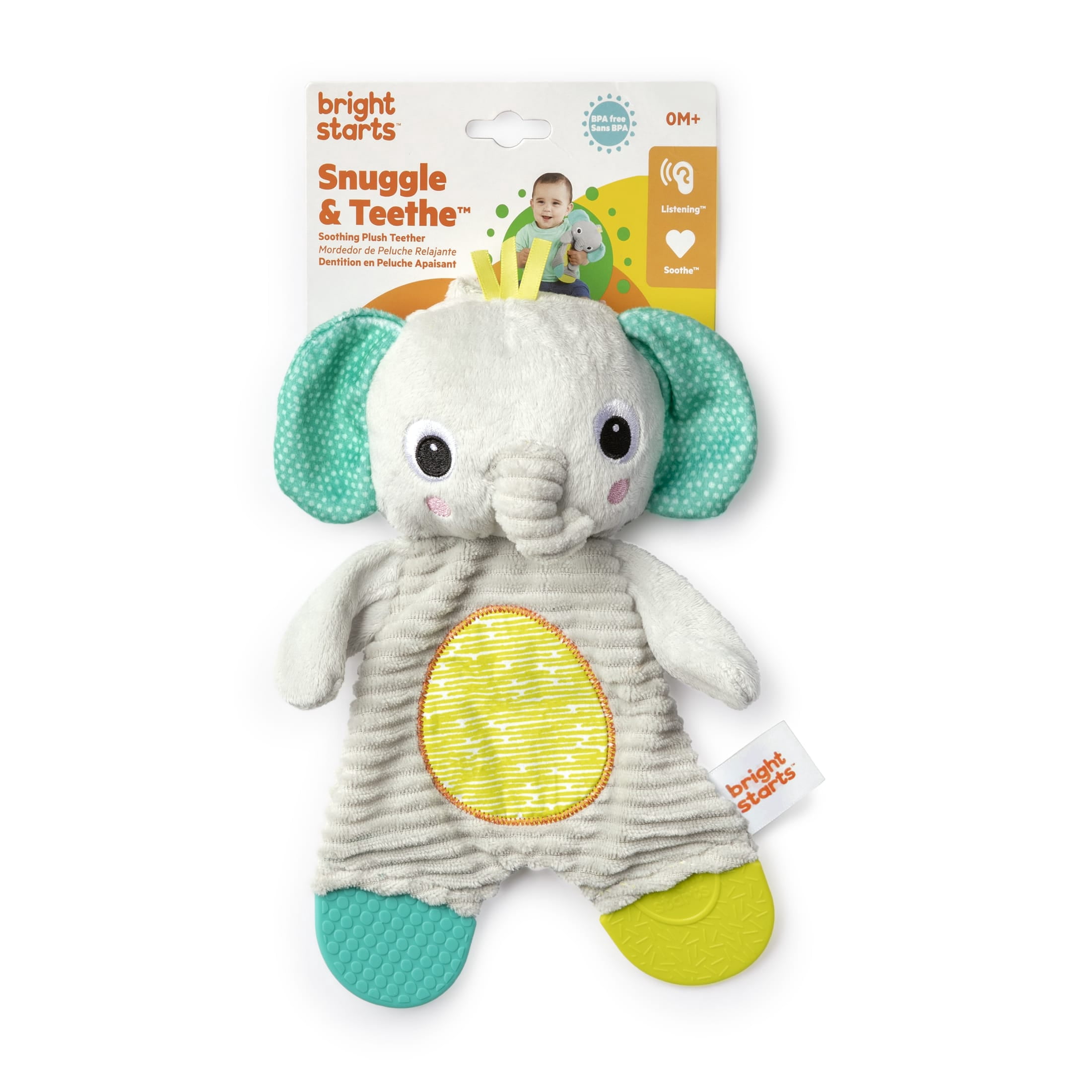 Bright Starts Snuggle & Teethe Plush Teether - Elephant, Unisex, Ages Newborn +