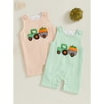 thumbnail image 3 of Rovasas Baby Boys Jumpsuit, Sleeveless Stripes Embroidery Truck Pumpkin Romper, 3 of 9
