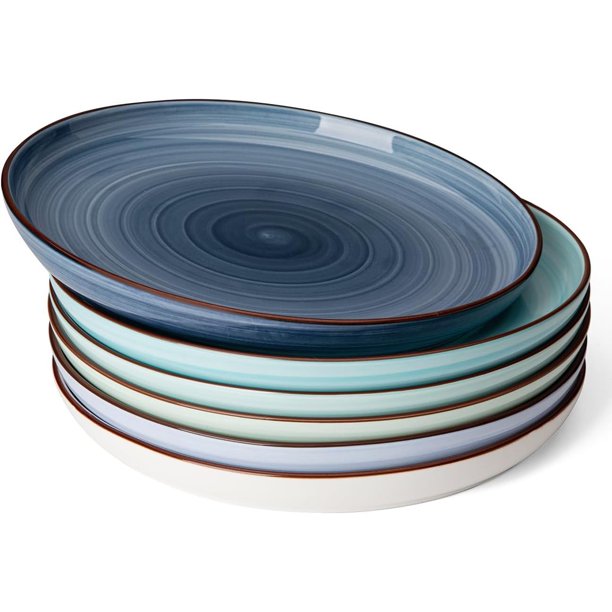 Platos de cena redondos de porcelana de 10 pulgadas, juego de platos para almuerzo, fiesta, boda, restaurante, microondas, horno, platos aptos para lavaplatos, juego de 6, colores surtidos