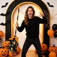 thumbnail image 5 of 35in Halloween Witch Brooms Decoration Mesh Magics Flying Broomstick Prop for Party Costumes Spooky House Wall Hanging Decor with Ribbon Large Scale Witch Broom Prop for Front Porch Display, 5 of 6