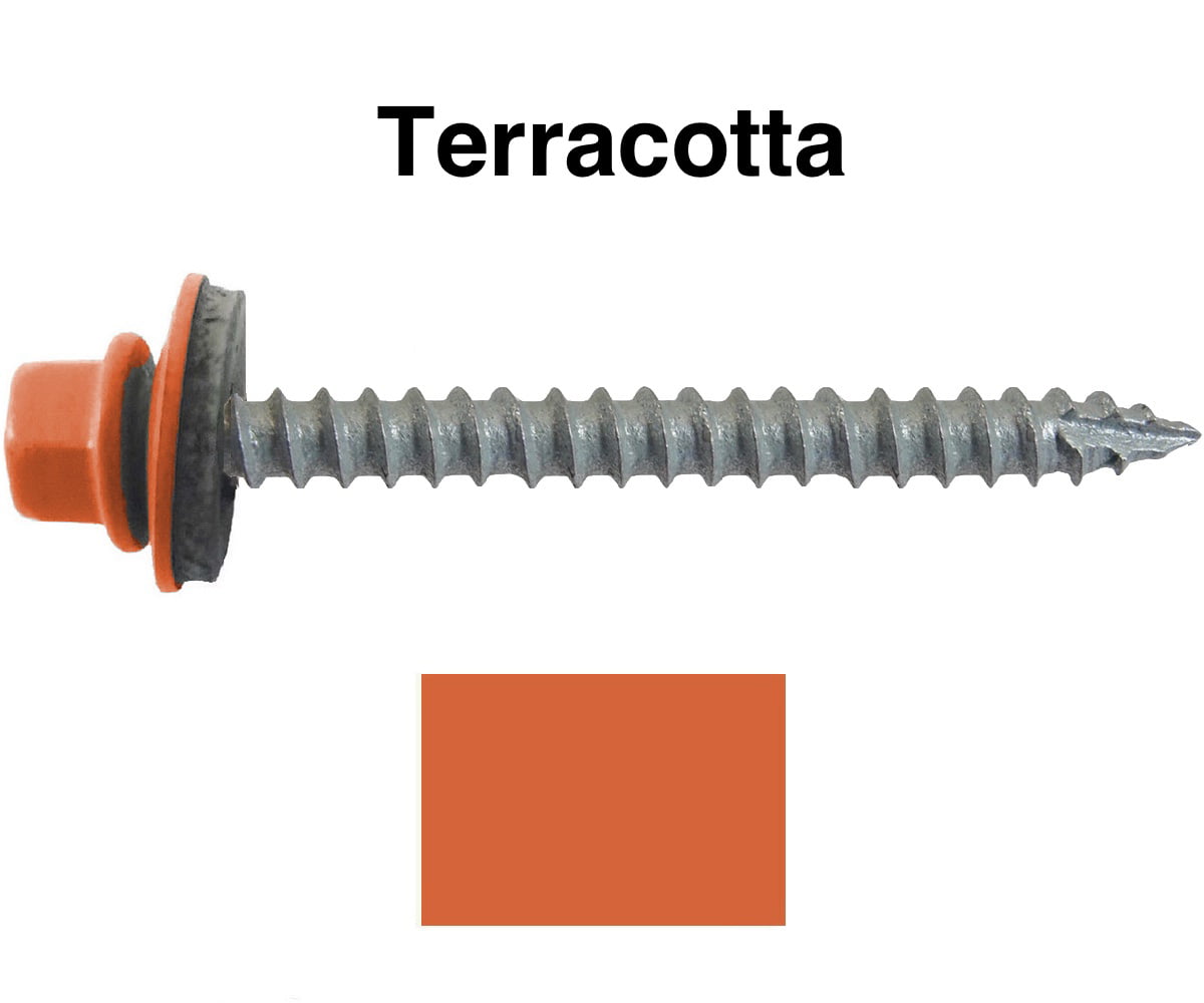 #14 x 7/8" TERRA COTTA Self Drill Sheet Metal Building Screw WITH WASHER BAG 250 