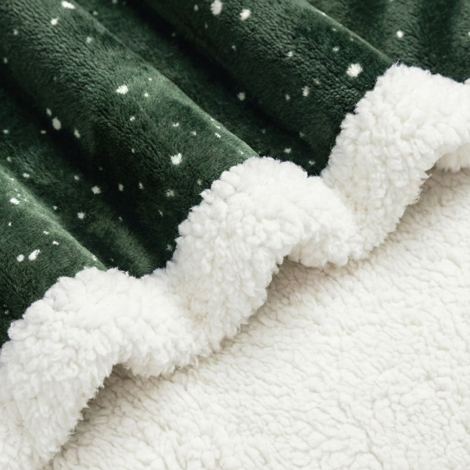 Americanflat 50x60 Printed Fleece and Reverse Sherpa Throw Blanket - Speckle Pattern - Reversible Design - Cozy Comfort for Couch or Bed - Green