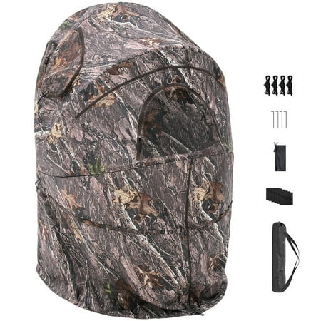 KFFKFF Portable Hunting Blind for One Person Camouflage Tent with Carrying Bag Durable Concealed Shelter Featuring Silent Zipper Door and Window Ideal for Turkey and Deer Hunting