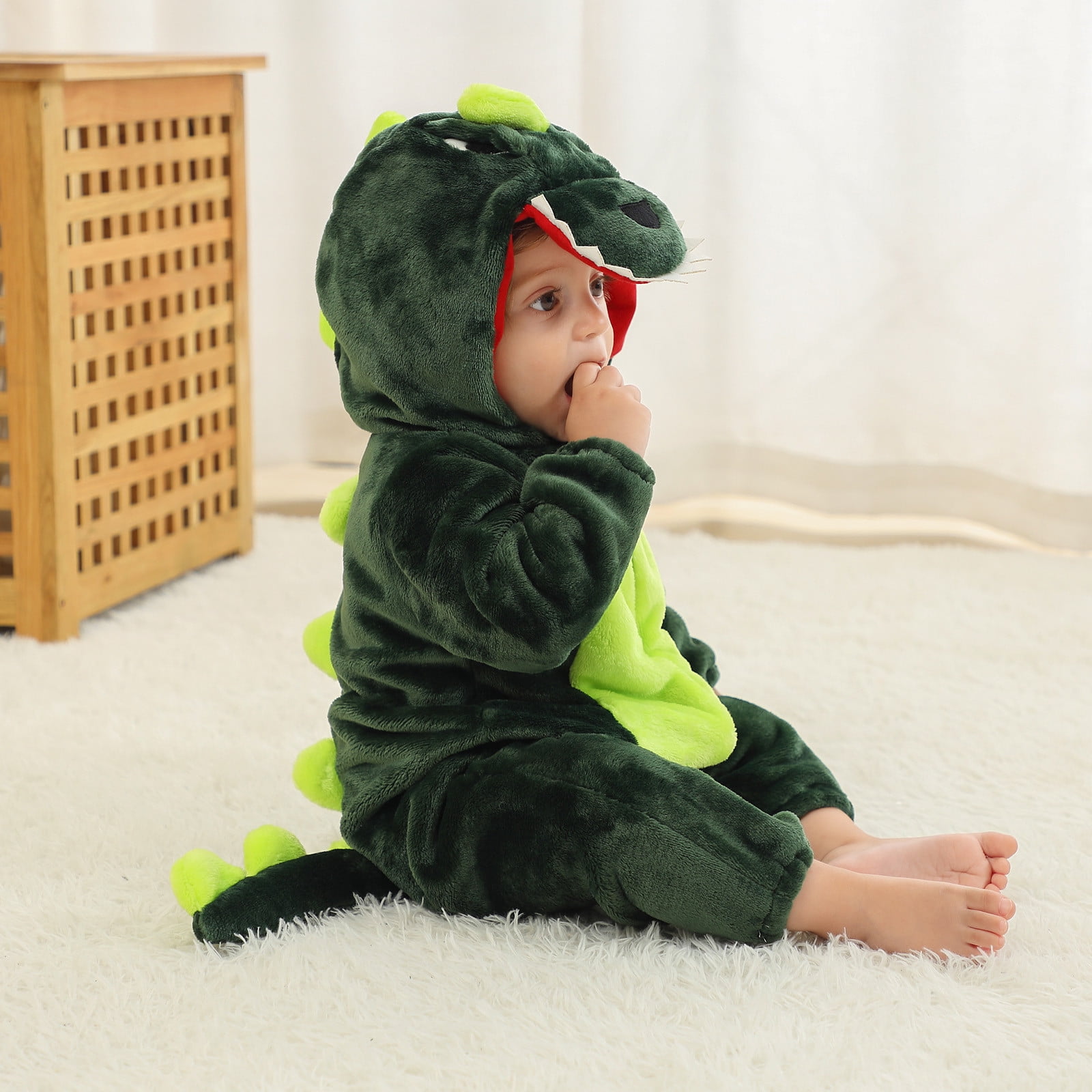 FFENYAN Adorable Spiked tail Dinosaur-Themed Baby Onesie Soft Flannel Long Sleeve Bodysuit for Infants and Toddlers Perfect for Daily Wear and Special Occasions for 3 Months-3 Years
