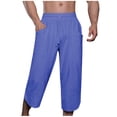 thumbnail image 4 of ZVNAΖH Mens Cotton Linen Capri Pants Light Loose 3/4 Long Shorts Casual Drawstring Elastic Waist Straight Leg Cropped Pants with Pockets, 4 of 5