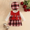 thumbnail image 6 of YWIYIUD Toddler Girls Plaid Outfits 3 Piece Ribbed Knit Long Sleeve Plaid Dress and Button Down Vest with Hat Set Toddler Holiday Girl Dress Fall Winter Outfits for Toddler Girls 18-24 Months, 6 of 8