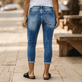 thumbnail image 4 of ASDFVBKG Women's Capri Jeans Cropped Trendy Jeans Stretch Denim Pull on Raw Hem Summer Denim Trouser Blue 2XL, 4 of 7