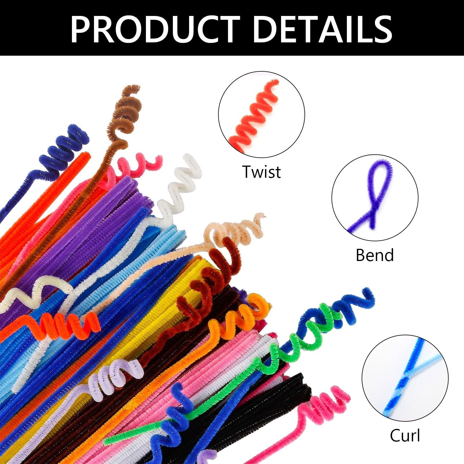 Tripumer 300 Pcs Pipe Cleaners Multicolor Chenille Stems Polyester Coated Wire Material for DIY Art Creative Craft Decorations
