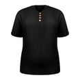 thumbnail image 4 of T Shirts for Women Casual Solid Color Button V Neck Plus Size Short Sleeve Tee Summer Tops, 4 of 5