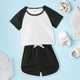 thumbnail image 2 of LNMQLPDBS Gender Neutral Baby Clothes Short Sets for Girls Color Block Crewneck Short Sleeve + Solid Shorts 2pcs Outfits Cute Sweatshirt Pullover Shirt Suit Casual Baby Boys' Clothing Sets, 2 of 9