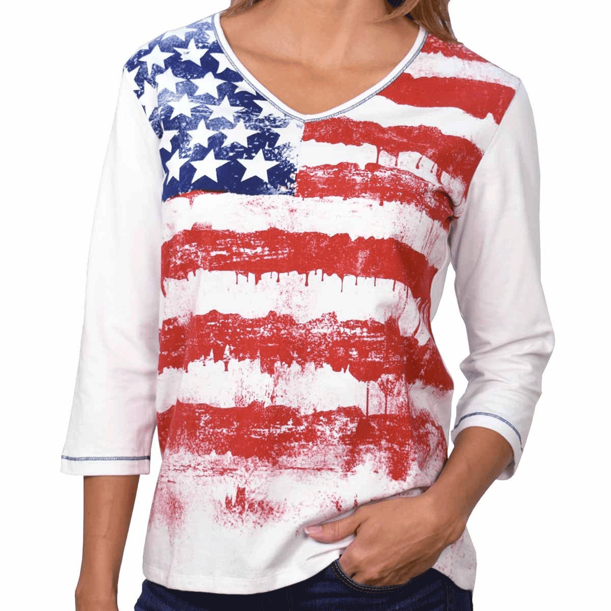 American Summer Ladies 3/4 Sleeve Printed Knit Shirt - Walmart.com
