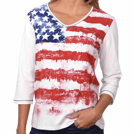 Flag Shirt - American Summer Ladies 3/4 Sleeve Printed Knit Shirt ...