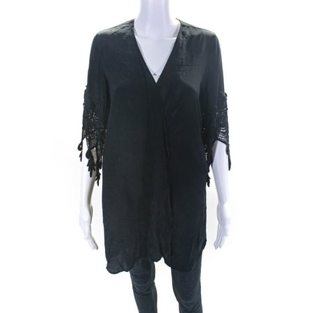 

Pre-owned|Stone Cold Fox Womens Lace Trim Tie Front Kimono Black One Size