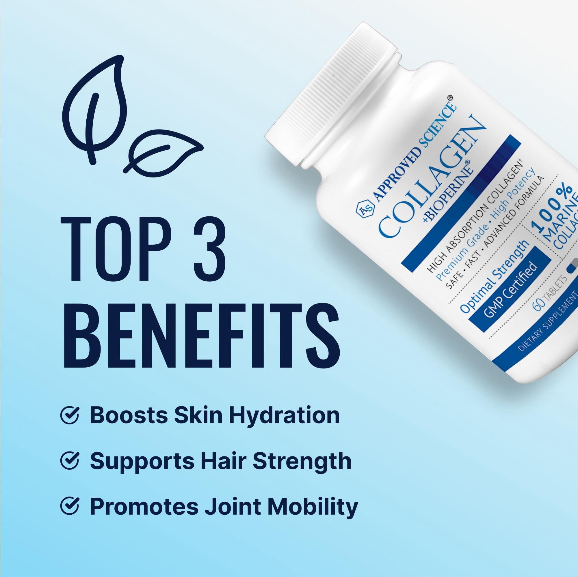 Approved Science Collagen Pills - Absorbable Marine Collagen Types I and III - 60 Tablets - Healthy Hair and Skin - Vitamin C, Sodium, and Bioperine for Fast Results - Non-GMO, Made in USA