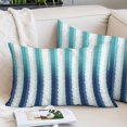 thumbnail image 2 of Teal Blue Ombre Striped Throw Pillow Cover 20 x 26 Inch Decorative Pillow Cover Watercolor Stripes Abstract Lumbar Pillowcase Seasonal Rectangle Cushion Case for Couch Sofa Bed Living Room, 2 of 9