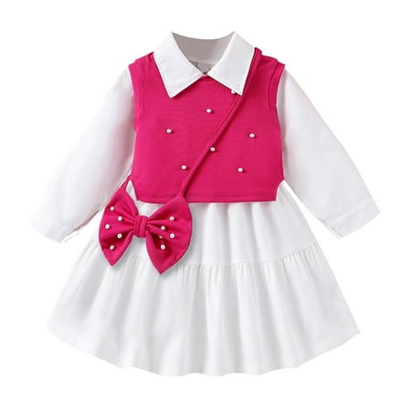 

UFOUND Toddler Spring Autumn Girl Dress Set Plaid Dress And Sleeveless Vest Two Piece Child Infants Sundress Casual Dresses