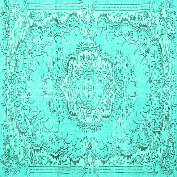 Ahgly Company Machine Washable Indoor Square Persian Turquoise Blue Traditional Area Rugs, 7' Square