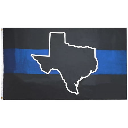 Set of Two (2) 3X5 Texas Border Patrol State Police Map Thin Blue Line Police Black 100D Flags