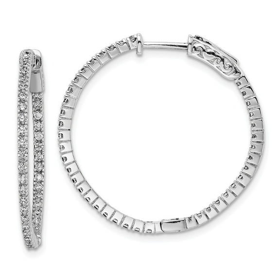 Sterling Silver Rhodium Plated With Cubic Zirconia Hinged Hoop Earrings - Measures 27x27mm Wide 2mm