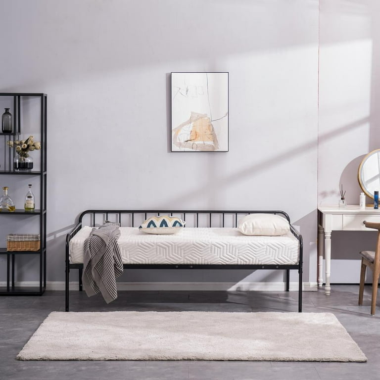 Metal Daybed Frame Twin Metal Slats Platform Base Box Spring Replacement Bed Sofa for Living Room Guest Room Simple Vertical Bar Decoration Daybed