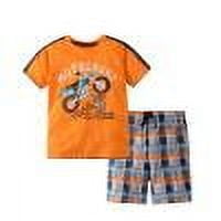 Boys Beach Vacation Outfits Two Piece Lounge Set Short Sleeve Graphic Tees Shirts and Shorts Sets Toddler Travel Clothes, Orange, 8 Years