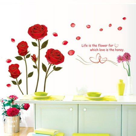 Rose Flower TV Sofa Background Wall Stickers Poster Plant Paster Decals Wallpaper Decor Drawing Living Room