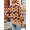 thumbnail image 5 of Women'S Fall Leaf Trendy Jacquard Sweater Casual Knitted Soft Cozy Pullover Sweaters Khaki S, 5 of 7