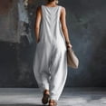 thumbnail image 6 of Lcziwo Cotton Jumpsuits for Women Sleeveless Barrel Wide Leg Solid Overalls Loose Fit Casual Summer Vacation Pant Romper with Pockets White,XL, 6 of 9