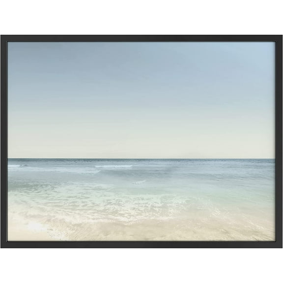 PixonSign Framed Wall Art Print Sandy Beach with Horizon and Waves Coastal Ocean Photography Realism Modern Landscape Relax/Calm Multicolor Cool for Living Room, Bedroom, Office - 12"x16" BLACK