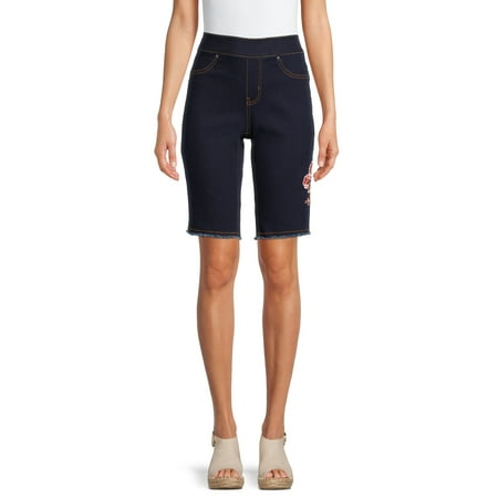 The Pioneer Woman, Pull-On Embroidered Bermuda Jean Short, Womens
