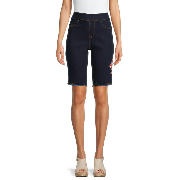 The Pioneer Woman, Pull-On Embroidered Bermuda Jean Short, Womens