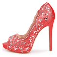 thumbnail image 2 of XYD Women Bride Peep Toe Platform Pumps Rhinestones Studded Satin Stiletto High Heels Slip On Wedding Shoes Size 15 Red, 2 of 5