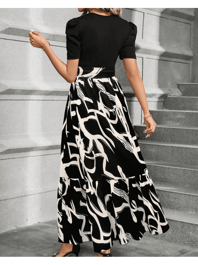 black white colorblock dress Ella Two Tone Color Block Midi Dress