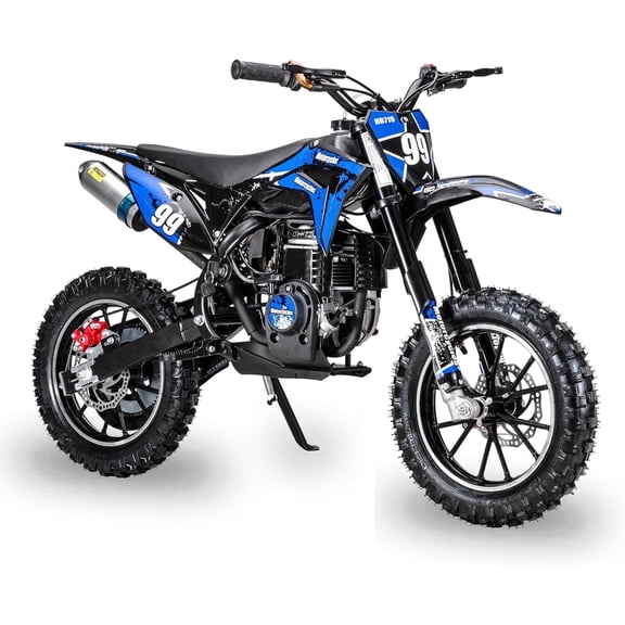 Snoonwee 40cc four-stroke off-road motorcycle, suitable for children, gasoline-powered mini motorcycle with speeds of 5-10-25 mph | Uphill and off-road (blue)