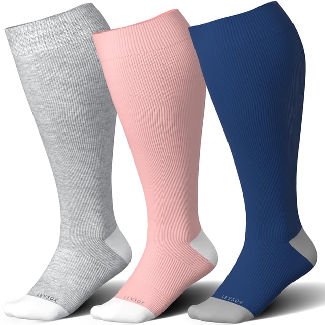 Calcetines de compresión LEVSOX de pantorrilla ancha de 15-20 mmHg para mujer, color rosa
