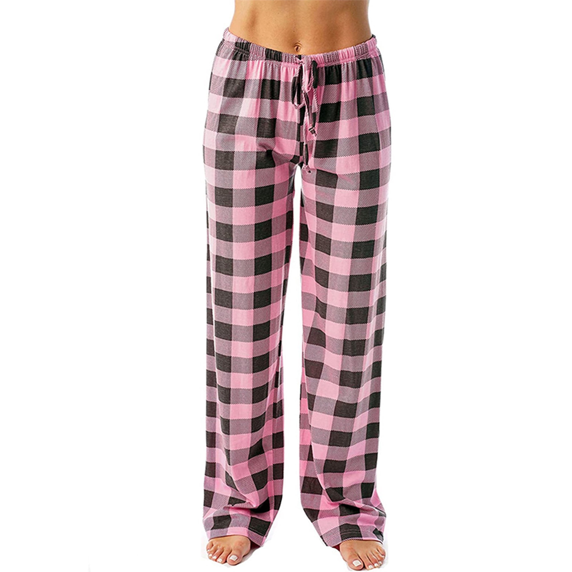 UKAP Ladies Sleepwear Elastic Waist Pj Bottoms Plaid Pajama Pants Loose Sleep Lounge Pant Pink M