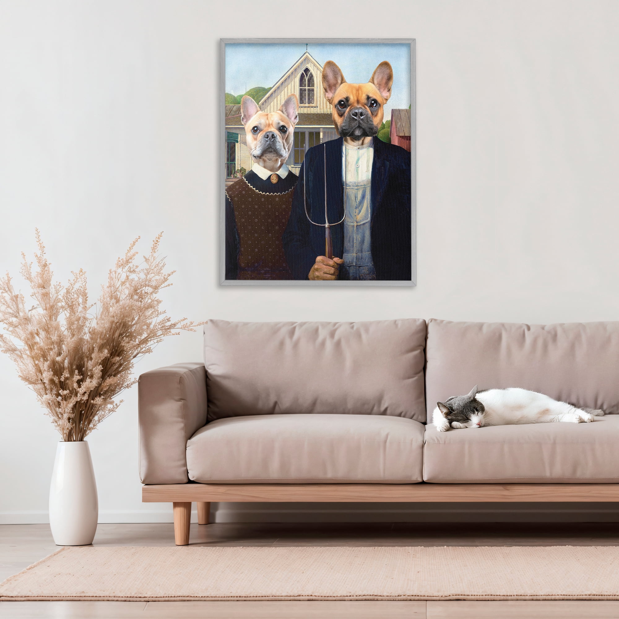 Stupell Industries French Bulldogs Iconic Farmers Gray Framed Giclee Art, design by Grotto Studios