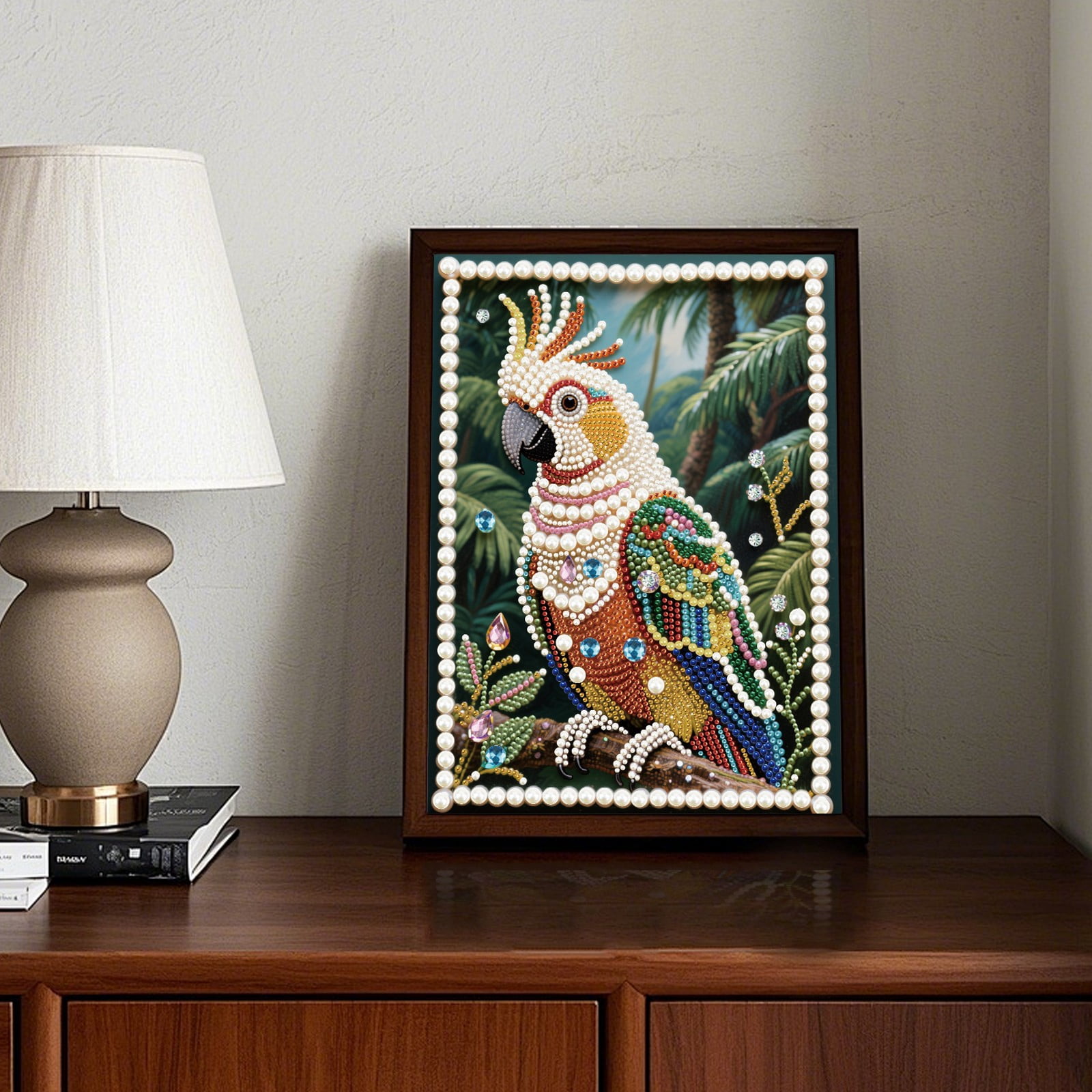 FLOPESN 4PCS Parrots DIY Gemstone Pearl Painting Kit - 9.84x13.78 Inch Frameless Colourful Canvas Art for Adults, Stress Relief Craft & Home Wall Decor