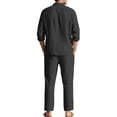 thumbnail image 4 of Men's Linen Blend Camp Collar Long Sleeve Shirt and Drawstring Pants Two Piece Outfit Black S, 4 of 7