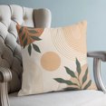 thumbnail image 4 of Bohemian Pillow Covers 16x16 Set of 2, Abstract Boho Circle Striped Leaves Beige Throw Pillow Covers Decorative Couch Cushion Cover, Microfiber Soft Square Pillowcases for Bedroom Living Room Sofa, 4 of 9