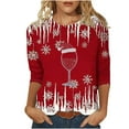 thumbnail image 2 of Mifsaly Plus Size Christmas Shirts Women Xmas Red Wine Cup 3/4 Sleeve Pullover Tops Sweater Loose Fit Crewneck Blouse Season Festival Party T-Shirts 2025 Holiday Fashion Clothing, 2 of 5