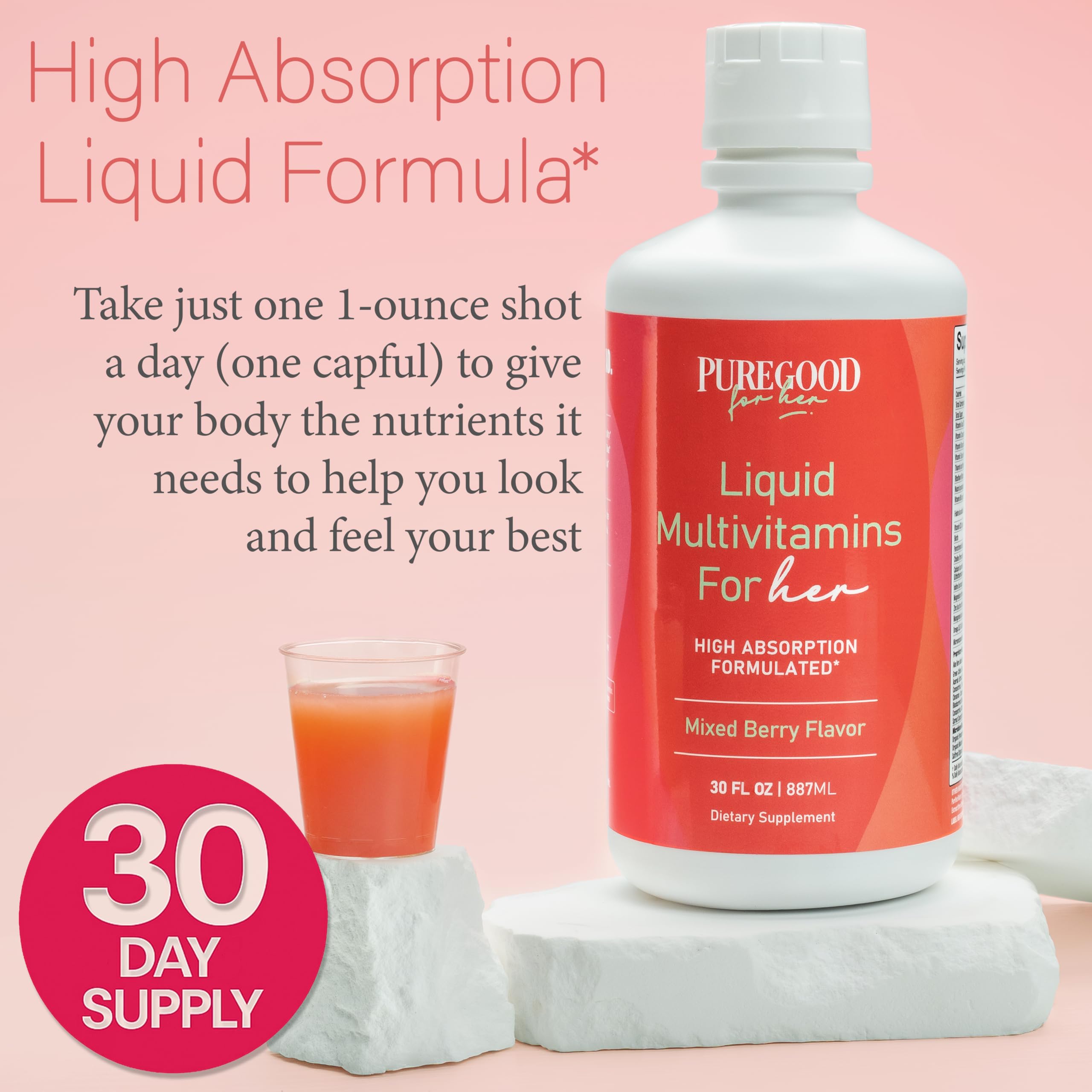 PureGood Women’s Liquid Multivitamin | 70+ Nutrients, Superfoods & Omegas | High Absorption Daily Supplement | Vegan, Non-GMO, Sugar Free | Mixed Berry Flavor | Made in USA